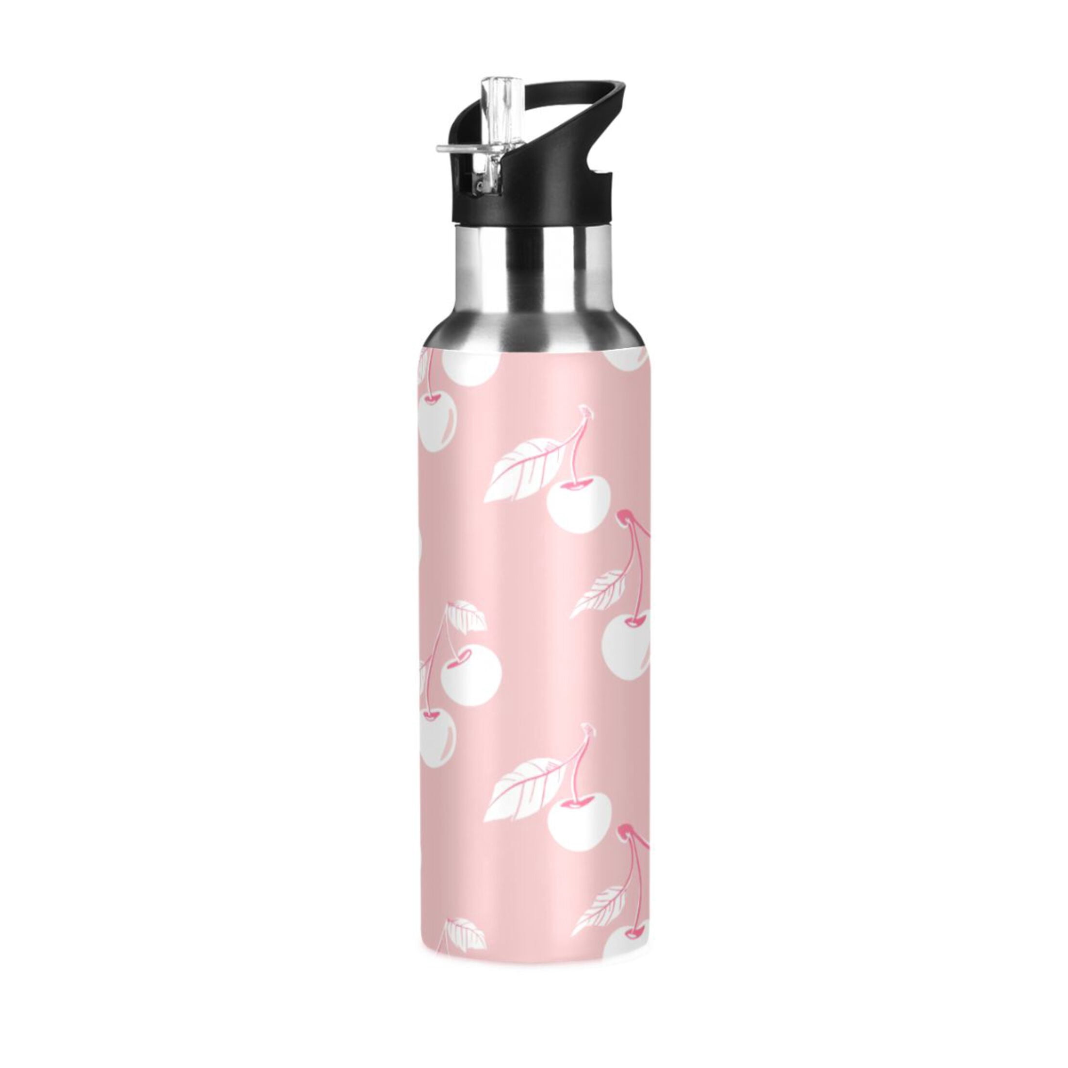 Water Bottles 20oz Straw Lid Wide Mouth Stainless Steel for School Sport  Travel Lovely Pink Cherry - Walmart.com
