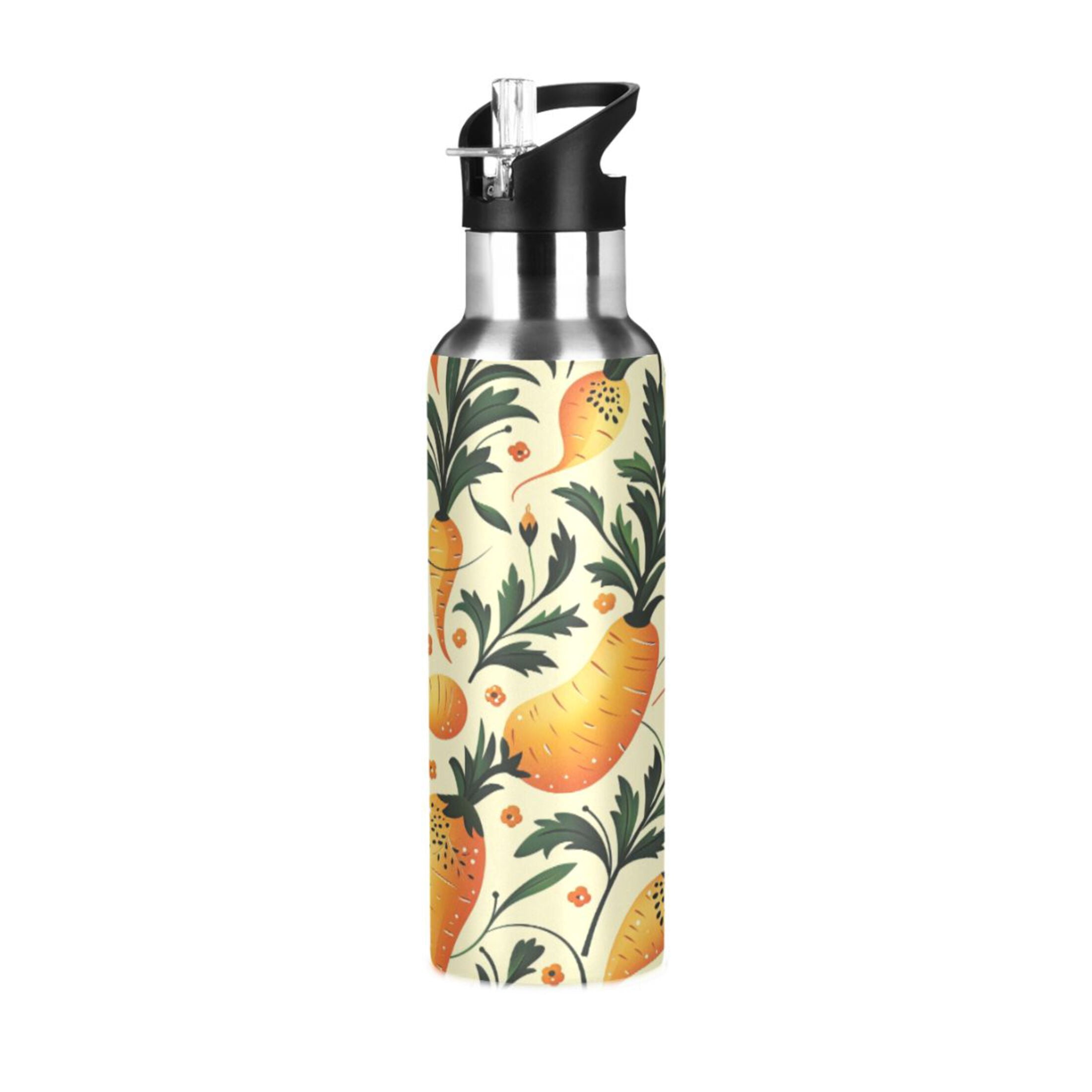 Water Bottles 20oz Straw Lid Wide Mouth Stainless Steel for School Sport Travel Parsnip Folk Art