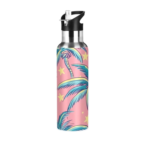 Water Bottles 20oz Straw Lid Wide Mouth Stainless Steel for School Sport Travel Retro Vintage Palm Tree