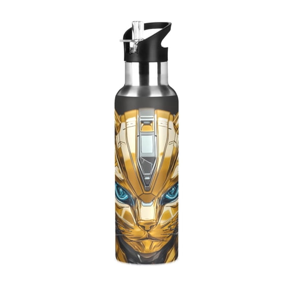 Water Bottles 20oz Straw Lid Wide Mouth Stainless Steel for School Sport Travel Robot Cat Head