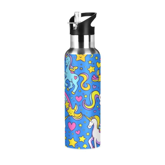 Water Bottles 20oz Straw Lid Wide Mouth Stainless Steel for School Sport Travel Unicorns Rainbows Stars Hearts