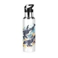 thumbnail image 1 of Water Bottles 20oz Straw Lid Wide Mouth Stainless Steel for School Sport Travel Watercolor Killer Whales, 1 of 9