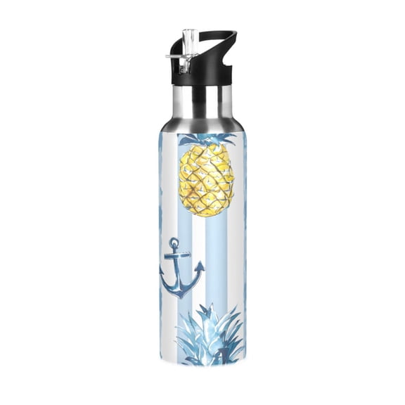 Water Bottles 34oz Straw Lid Wide Mouth Stainless Steel for School Sport Travel Anchor and Pineapple