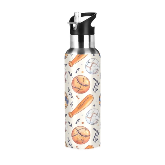 Water Bottles 34oz Straw Lid Wide Mouth Stainless Steel for School Sport Travel Baseball Bats Soccer Basketball