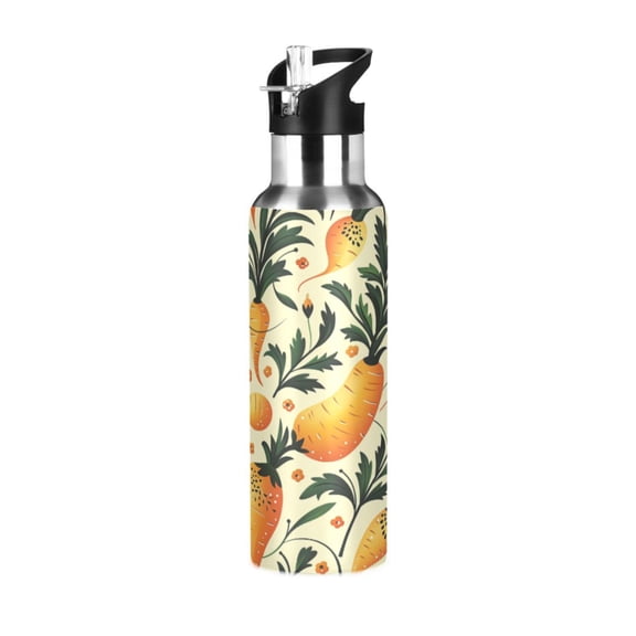 Water Bottles 34oz Straw Lid Wide Mouth Stainless Steel for School Sport Travel Parsnip Folk Art