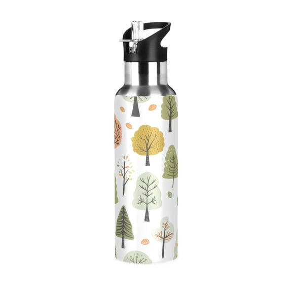 Water Bottles 34oz Straw Lid Wide Mouth Stainless Steel for School Sport Travel Tree in Forest