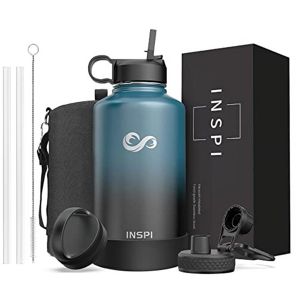 Water Bottles Insulated 64oz, INSPI Water Bottle with Straw Lid, Half