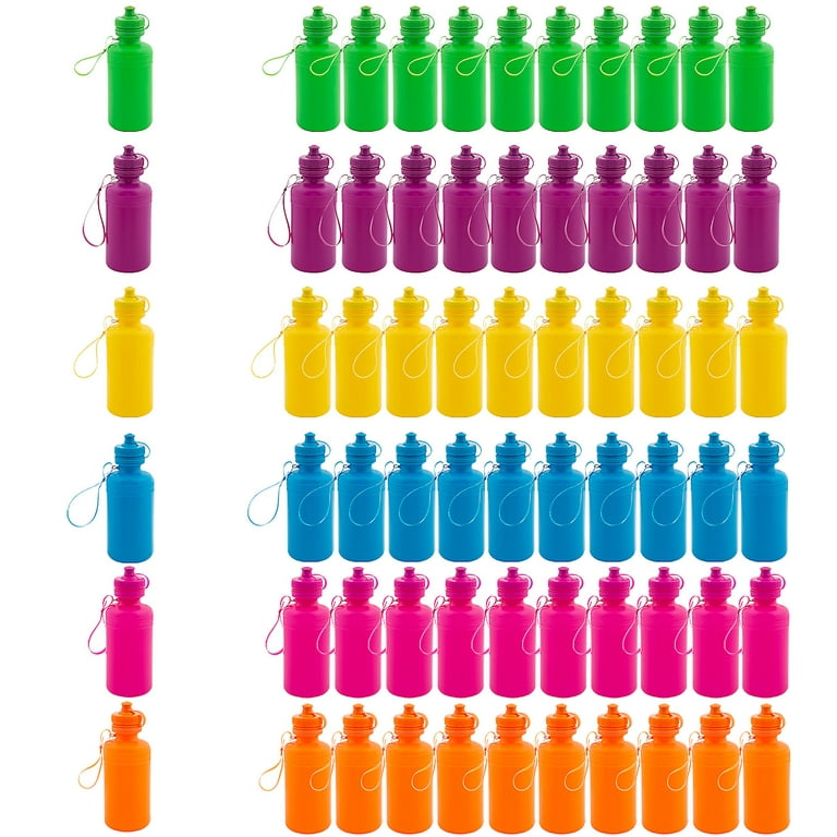 Bulk 60 Ct. Smile Face Neon Plastic Water Bottles