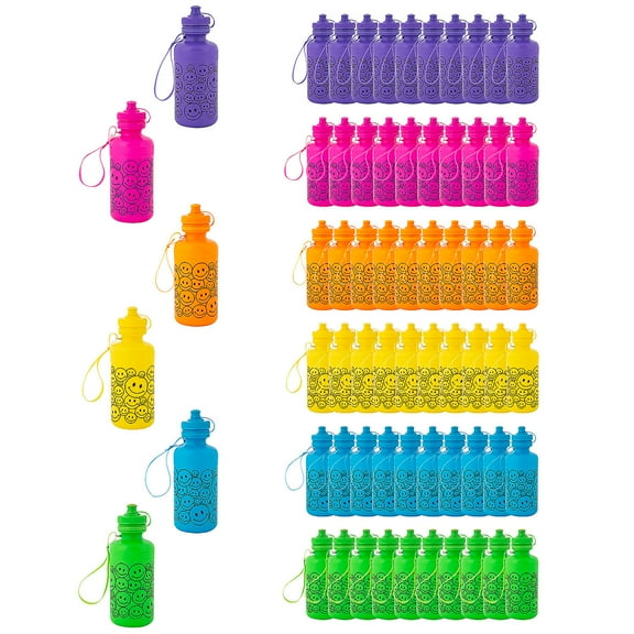 Water Bottles Smile Face Neon Plastic Bulk 60 Ct