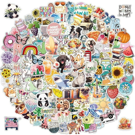 Water Bottles Stickers 200Pcs,Vinyl Waterproof Stickers,Cute Aesthetic Animal Stickers,Non-Repeating Tear-Resistant,Skateboard Laptop Decals for Teens Kids Adults