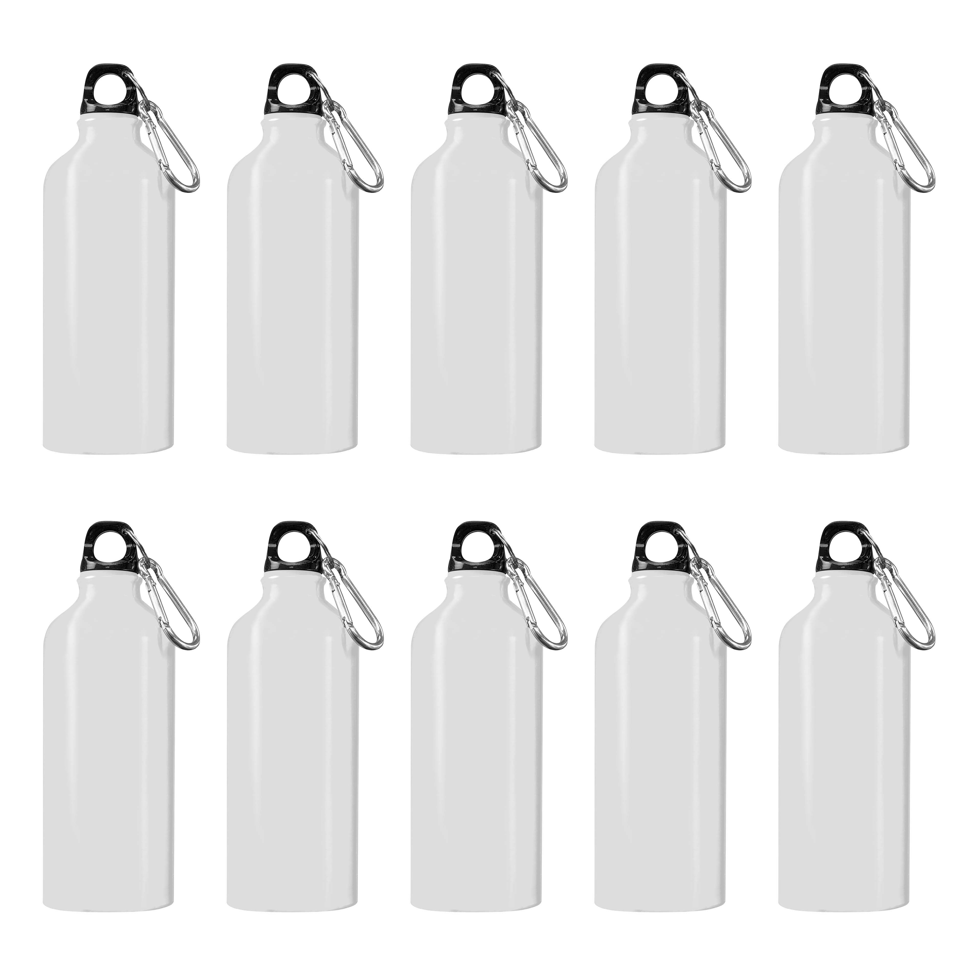 Water Bottles with Carabiner 20 oz. Set of 10, Bulk Pack - Aluminum, For  School, Kids sports bottle - Black 