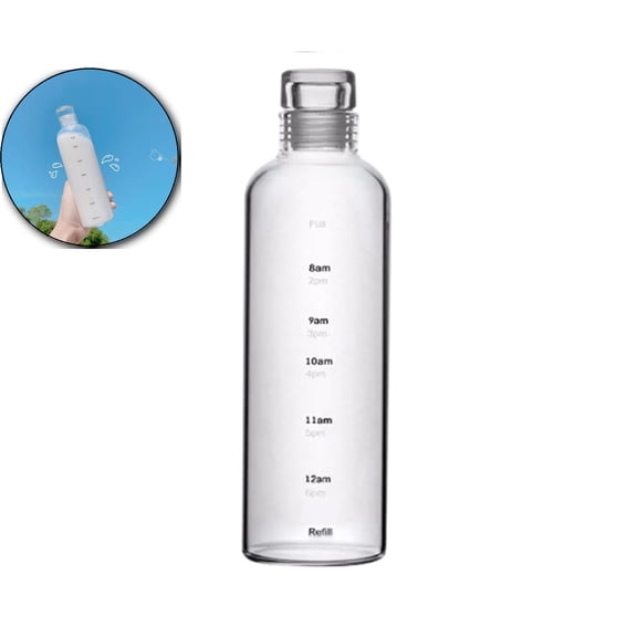 Water Bottles with Lids and Time Marker, Clear Cup Plastic Water Bottle, Shatter Proof, Leakproof Water Bottle for Car Travel
