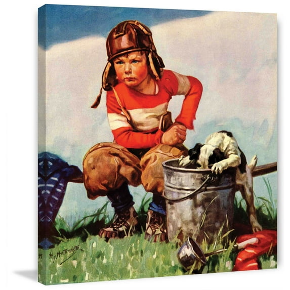 Water Boy and Dog by Henry Hintermeister Painting Print on Canvas