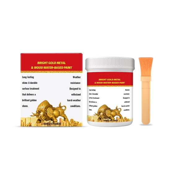Water- Bright Gold Paint With Free Brush Metallic Gold Paint For Metal Wood Crafts Furniture Statue Ornament Non- Water Golden Coating 500g