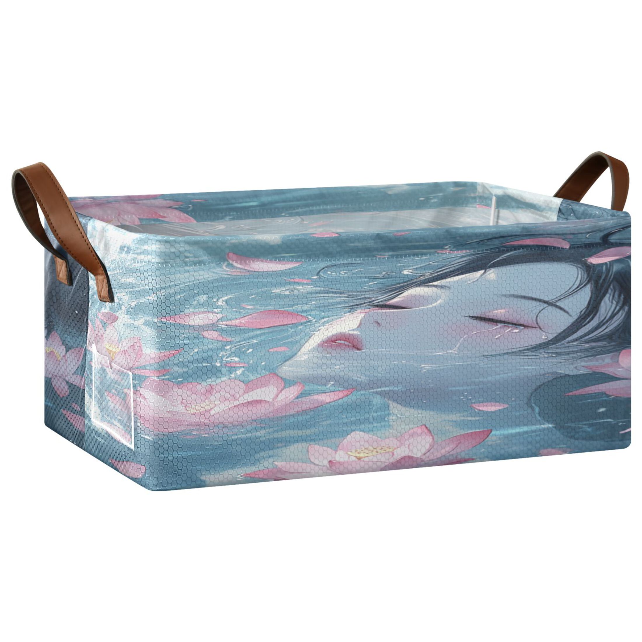 Water Brings Out The Lotus Storage Basket Soccer Plaid Fabric Hoard Box ...