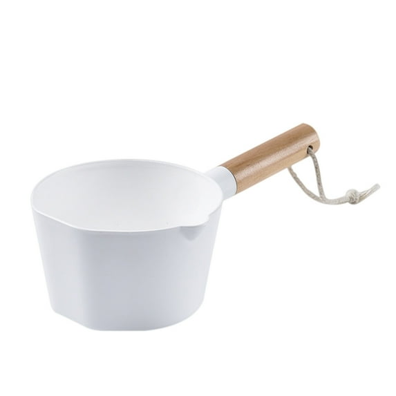 1Pc Kitchen Wooden Long Handle Water Ladle Bathroom Bailer for Home White
