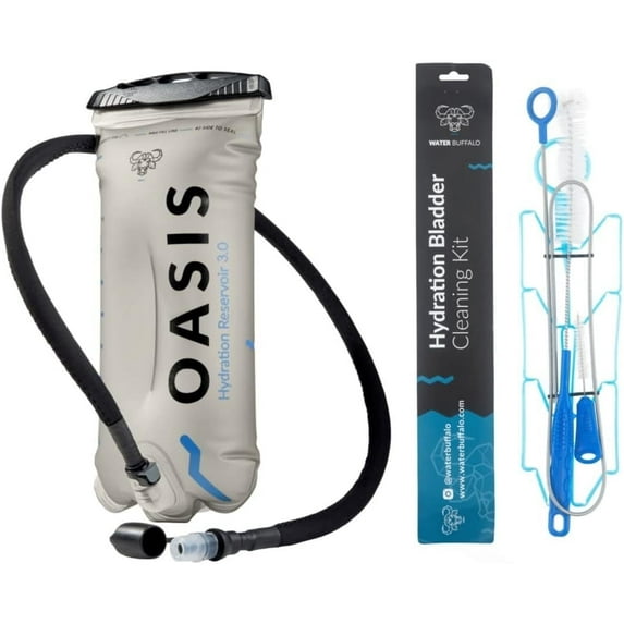Water Buffalo Oasis Hydration Bladder 3L with Cleaning Kit, Leakproof Water Bag for Hiking Running Cycling