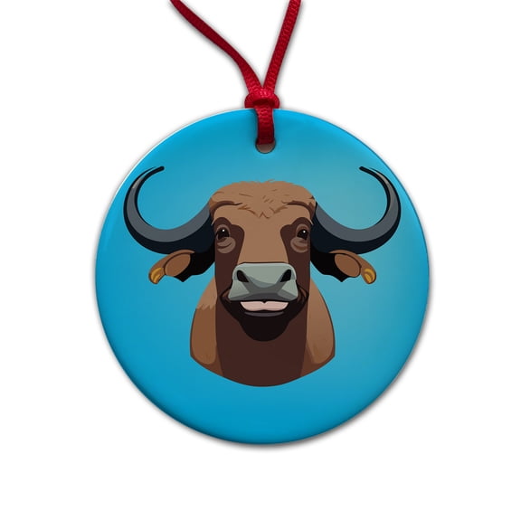 Water Buffalo Smiling Christmas Tree Holiday Round Ceramic Ornament