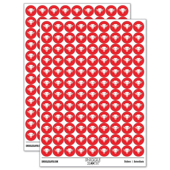 Water Cape Buffalo Bison Ox 200+ Round Stickers - Red - Matte Finish - 0.50" Size