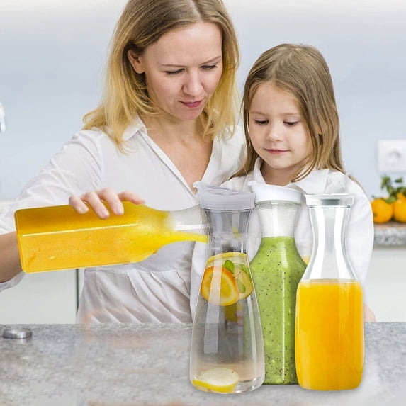 Water Carafe Beverage Pitcher - Clear Plastic, Flip Lid Design, Hygienic Easy-Clean Container for Iced Tea and Cold Brew