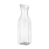 Water Carafe with Flip Top Lid, Square Base Juice Containers, Clear Plastic Pitcher - for Water, Iced Tea, Juice, Beverage, Cold Brew and Mimosa Bar