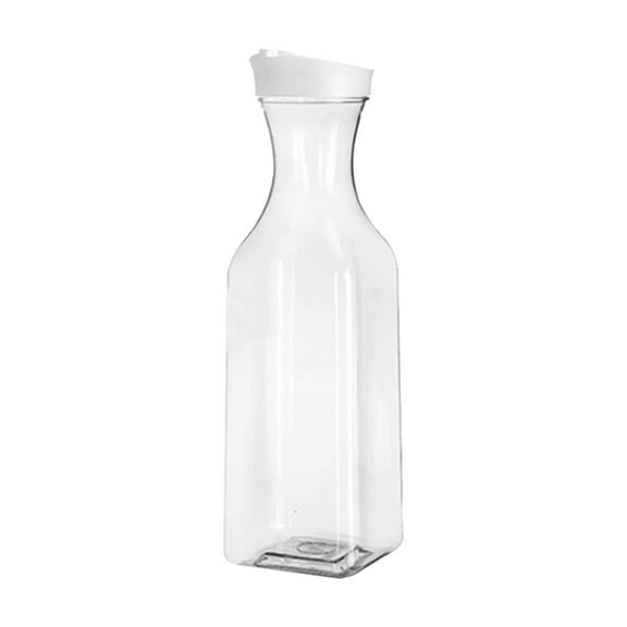 Water Carafe with Flip Top Lid, Square Base Juice Containers, Clear Plastic Pitcher - for Water, Iced Tea, Juice, Beverage, Cold Brew and Mimosa Bar