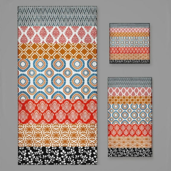 Water Color Bohemian Pattern Multi Colour Bath Towel Sets For Bathroom Hand Towels Fingertip Towels 3 Piece Soft Absorbent For Bathroom Kitchen Hotel Beach