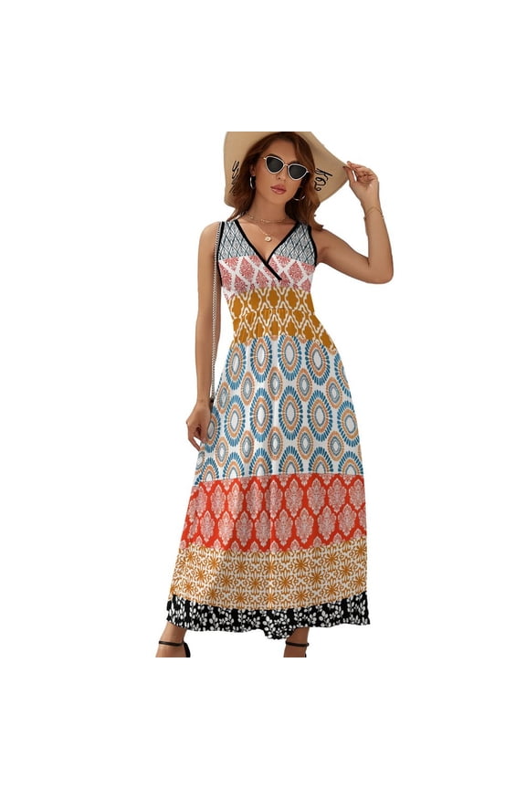 Water Color Bohemian Pattern Multi Colour Sleeveless Dress Dresses Women Summer Evening Dresses Ladies Bohemia Long Dresses