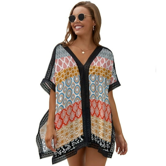 Water Color Bohemian Pattern Multi Colour Women's Swimsuit Coverup Summer Beach Cover Up Bathing Suit Dress