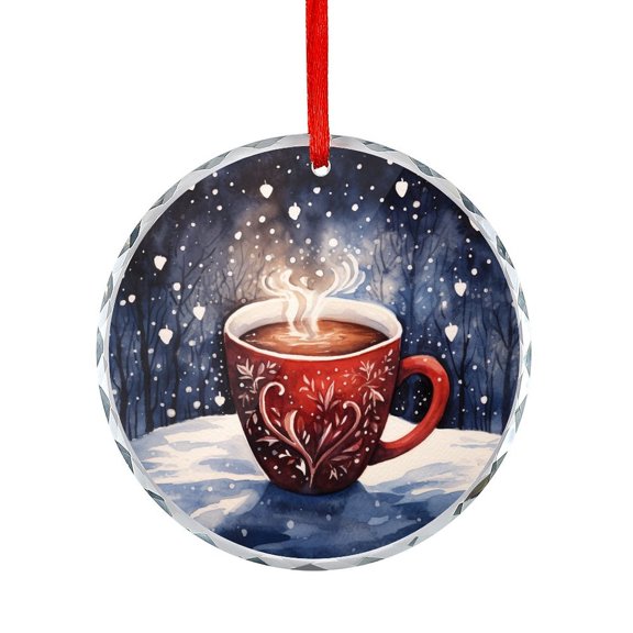 Water Color Illustration Of Red Coffee With Hearts Crystal Glass Ornament Holiday Ornaments Decoration for Home Coffee Shop Christmas Ornament Round Glass