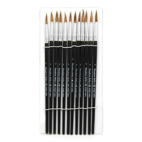 Water Color Paint Brushes - Round Pointed Tip #7 - 3/4" Camel Hair, 12 per Set, 6 Sets
