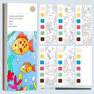 Watercolor Coloring Books for Kids Ages 4-8 Pocket Watercolor Painting Book  with Brush for Toddler Mini Paint with Water Books Small Travel Watercolor