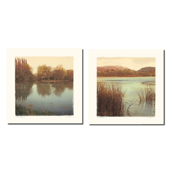 Water Colors I Beautiful Tranquil Lake and Reeds; Two 12x12 Poster Prints