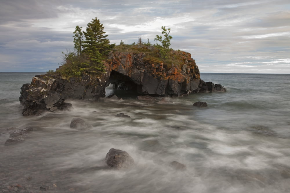 Water Coming Into Shore Around A Rock Formation On Lake Superior Grand Portage Minnesota United States Of America Canvas Art - Susan Dykstra Design Pics (19 x 12)