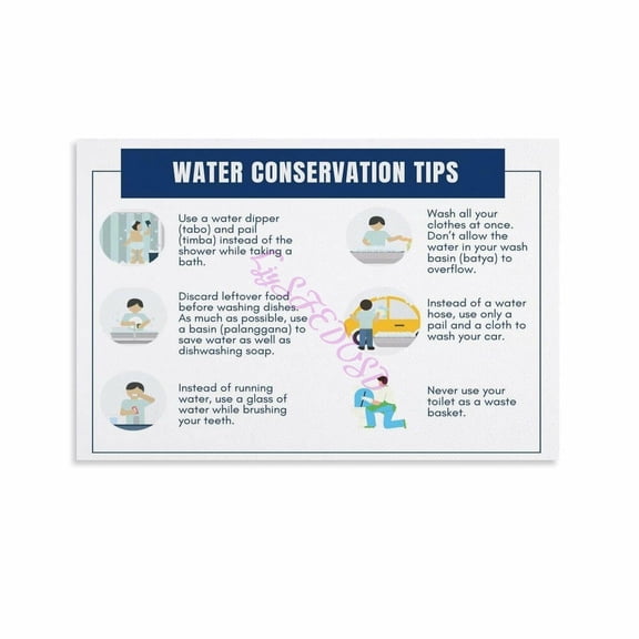 Water Conservation Tips Educational Infographic Poster Canvas Painting Wall Art