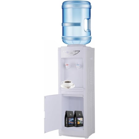 Water Cooler Dispenser, Cold & Hot Water Cooler Dispenser 5 Gallon Top-Loading Water Cooler with Removable Drip Tray & Storage Cabinet for Home Office (White)