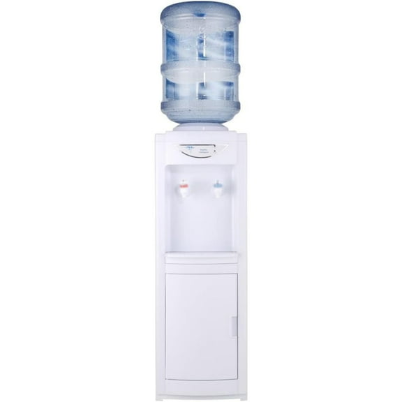 Water Cooler Dispenser, Hot&Cool Top Loading Water Dispenser 5 Gallons Water Coolers with Child Safety Lock Removable Drip Tray & Storage Cabinet (White)
