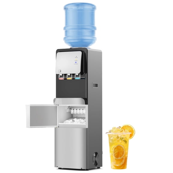 Friwest Water Cooler Dispenser with Ice Maker Machine, Hot & Cold Water Cooler for 5 Gallon Bottle, 33lbs Ice in 24Hrs, Child Safety Lock, Water Dispenser for Home, Office, Black