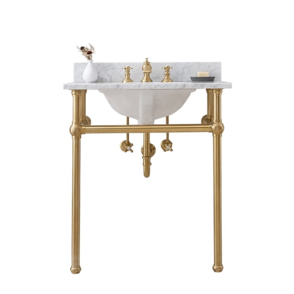 Water Creation 30 In. W. Single Wash Stand, P-Trap, Carrara White Marble Countertop