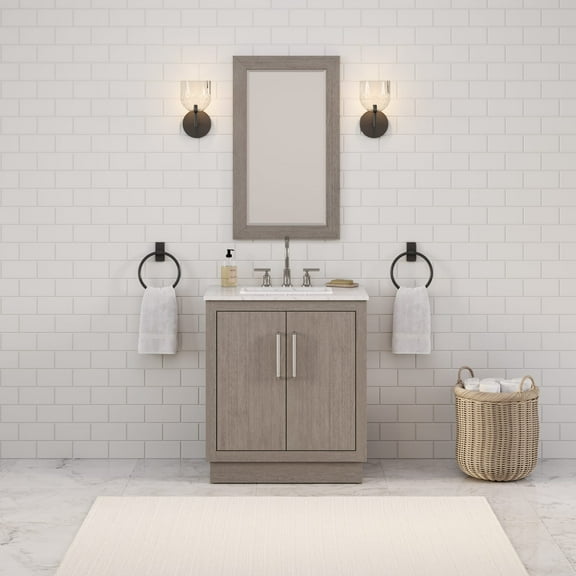 Water Creation 30"W Wood Single Bathroom Vanity in Gray Oak & Chrome
