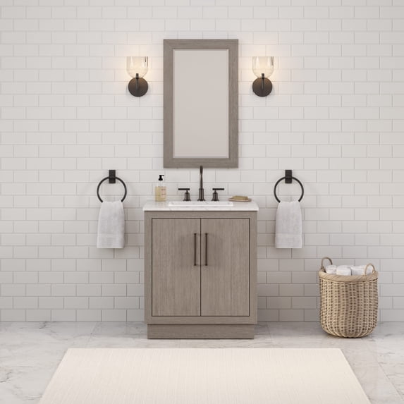 Water Creation 30" Wood Single Bathroom Vanity in Gray Oak & Bronze