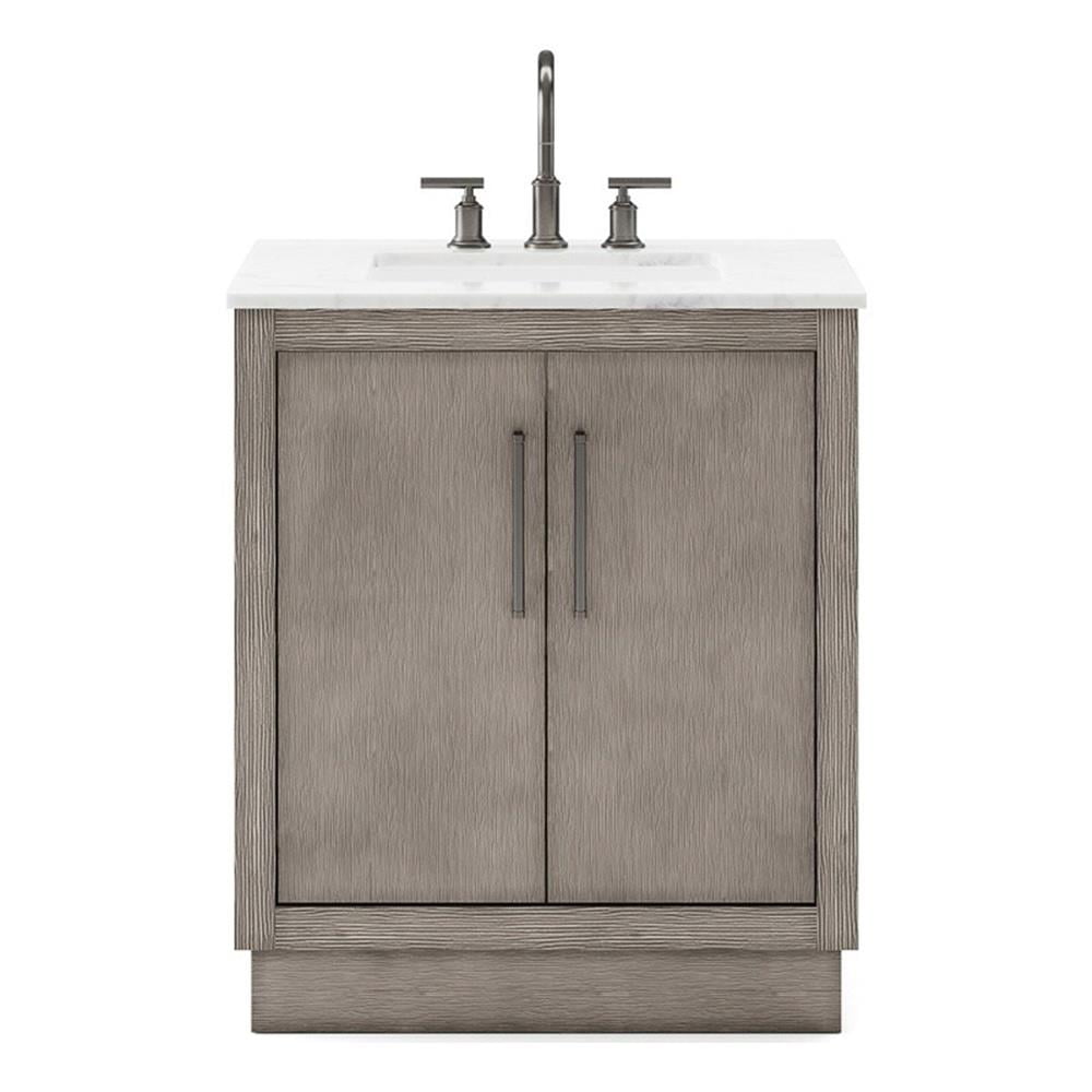 Hugo 30" Grey Oak Single Sink Vanity with Carrara White Marble Top