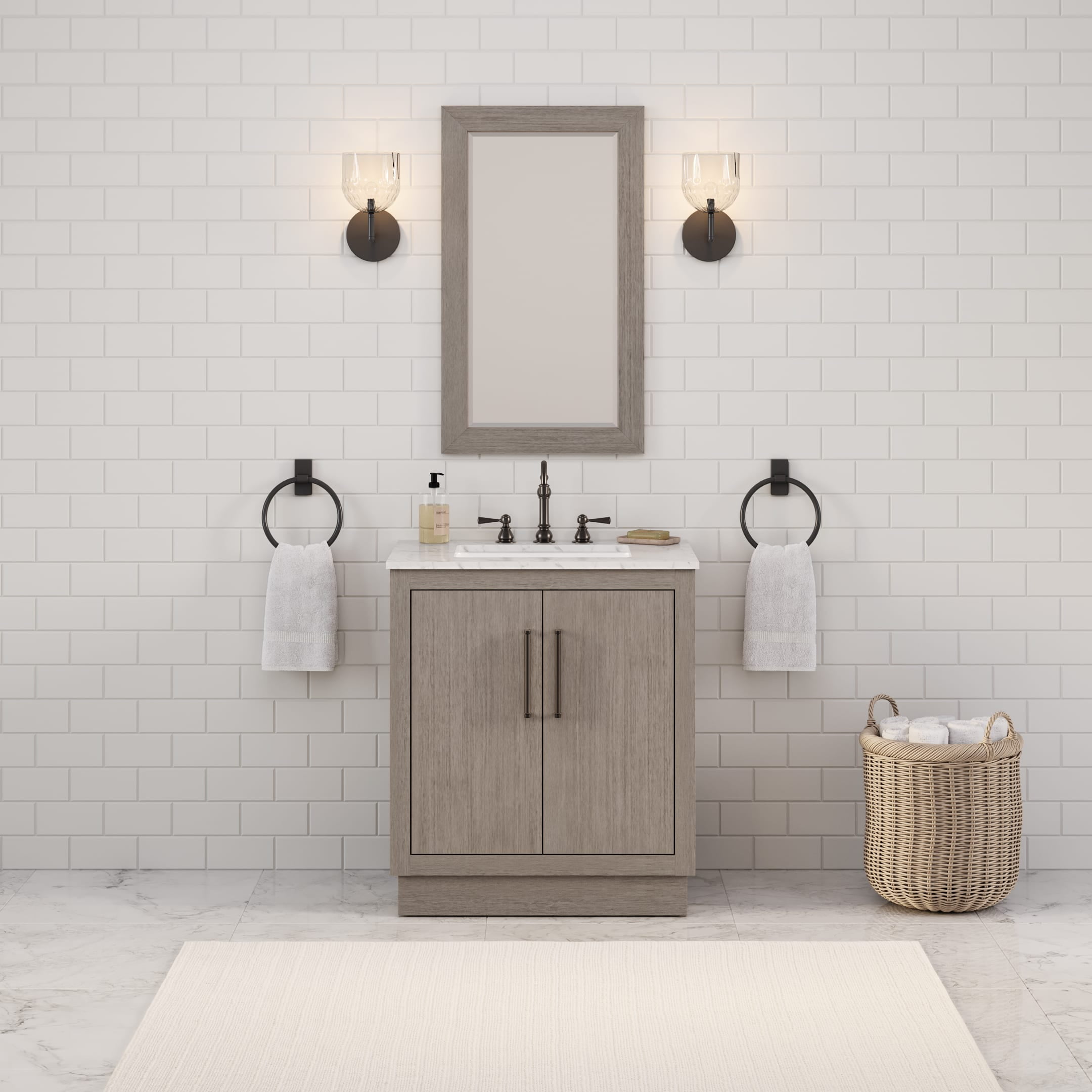 Water Creation 30" Wood Single Bathroom Vanity in Gray Oak and Bronze