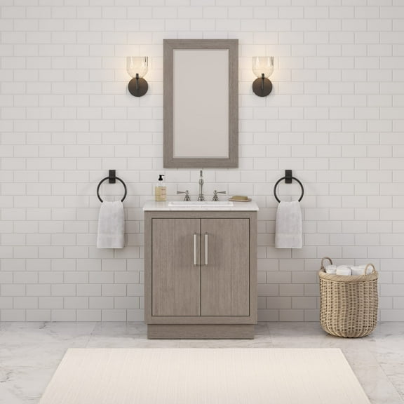 Water Creation 30" Wood Single Bathroom Vanity in Gray Oak and Chrome