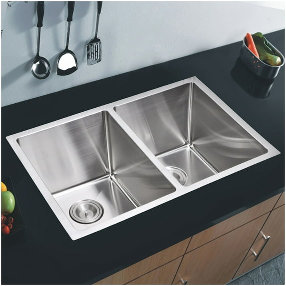 Water Creation 31"X18 50/50 Double Bowl 16g SS Undermount Kitchen Sink