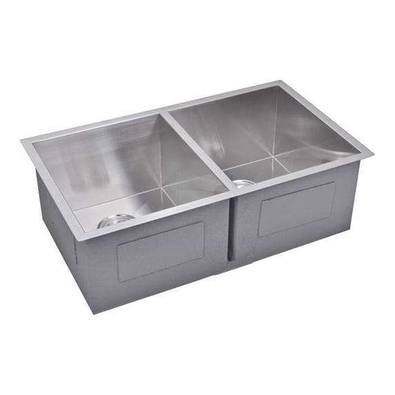 Water Creation 31" x 18" Zero Radius Stainless Steel 50/50 Kitchen Sink in Gray