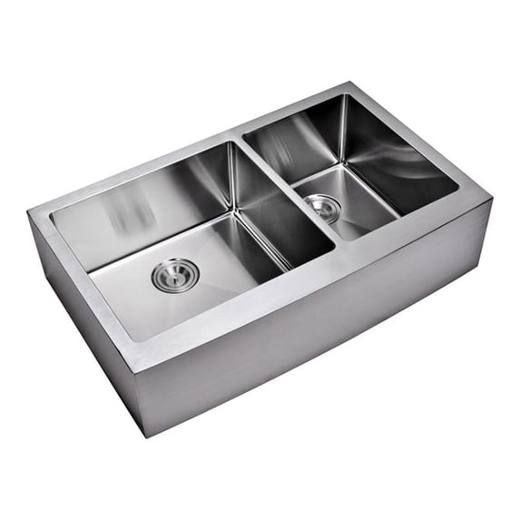 Water Creation 36" x 22" Apron Front Stainless Steel 60/40 Kitchen Sink in Gray