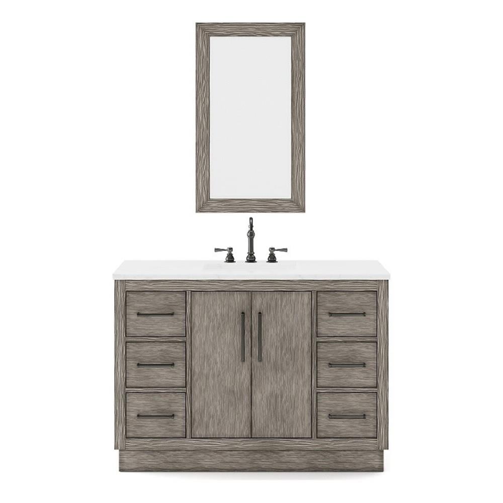 Farmhouse Grey Oak 48" Vanity Set with Beveled Mirror