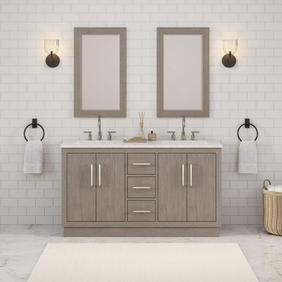 Water Creation 60"W Wood Double Bathroom Vanity in Gray Oak & Chrome