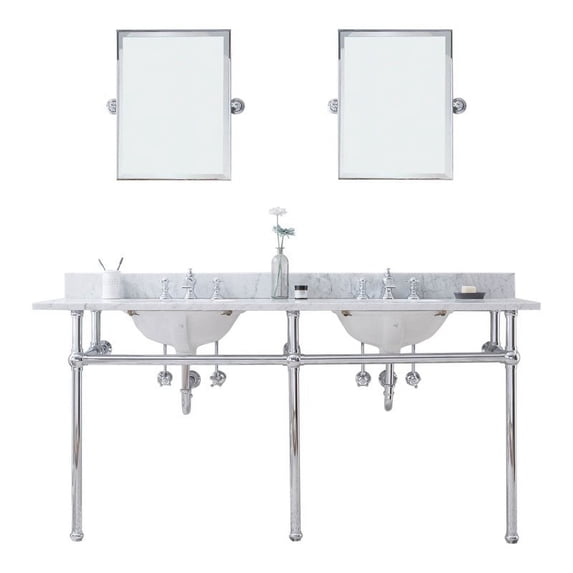 Water Creation Embassy 72"W Double Brass Wash Stand in Chrome and White